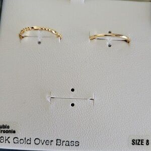 WOMEN'S Cubic Zirconia 18K Gold Over Brass Rings. 2 Rings Only. Size 8